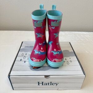 Hatley Girl 10 Frolicking Unicoms Shiny Rain Boots New
